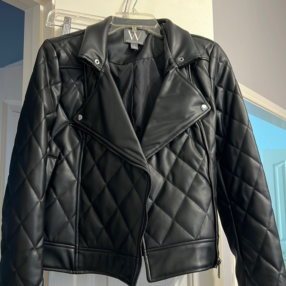 Black faux leather motorcycle jacket